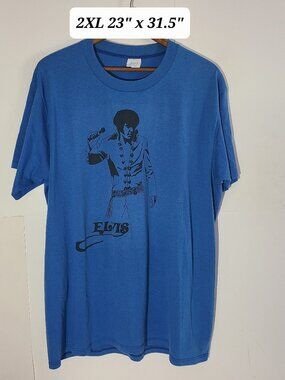 Vintage 80s Elvis Presley Men's Blue 2XL T-Shirt Single Stitch Made in USA